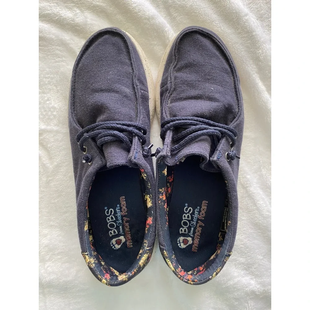 Skechers BOBS Skipper Navy Blue Floral Memory Foam, Hey Dude style, Women's 10